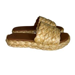 A New Day Women's Casey Braided Raffia Platform Slide Sandals - Beige - Size 8
